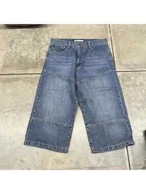 vintage ecko unltd faded blue double knee relaxed baggy fit jean shorts jorts 36